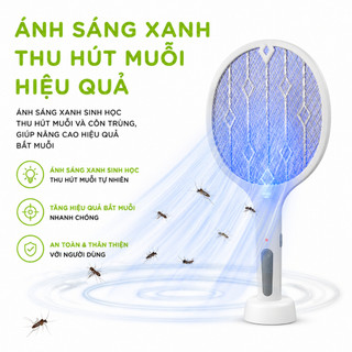 Vợt Muỗi Kiêm Đèn Bắt Muỗi Ánh Sáng Xanh Để Bàn GD325 - Vợt Đánh Muỗi 3 Lớp Thiết Kế Kèm Dây Sạc