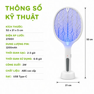 Vợt Muỗi Kiêm Đèn Bắt Muỗi Ánh Sáng Xanh Để Bàn GD325 - Vợt Đánh Muỗi 3 Lớp Thiết Kế Kèm Dây Sạc