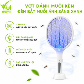 Vợt Muỗi Kiêm Đèn Bắt Muỗi Ánh Sáng Xanh Để Bàn GD325 - Vợt Đánh Muỗi 3 Lớp Thiết Kế Kèm Dây Sạc
