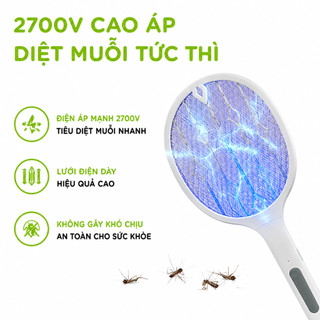 Vợt Muỗi Kiêm Đèn Bắt Muỗi Ánh Sáng Xanh Để Bàn GD325 - Vợt Đánh Muỗi 3 Lớp Thiết Kế Kèm Dây Sạc