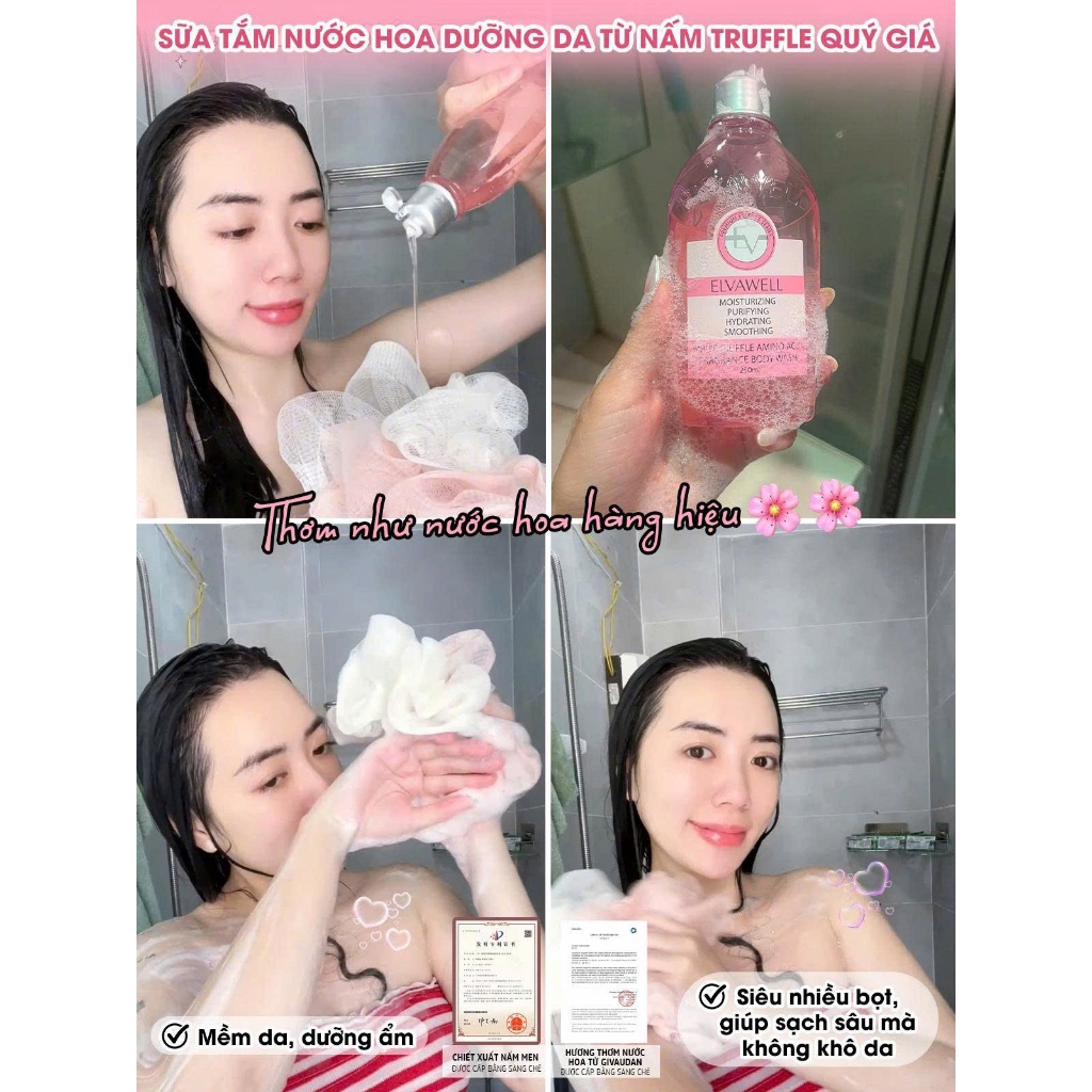 Sữa Tắm ELVAWELL 250ml Chính Hãng White Truffle Hương Nước Hoa Dưỡng Ẩm Làm Sáng Da