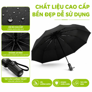 Ô Dù Che Mưa 2 Lớp 12 Nan Tự Bật Chống Nước GD324 - Ô Che Mưa Tự Bật Chống Tia UV Gấp Gọn Tiện Lợi