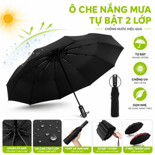 Ô Dù Che Mưa 2 Lớp 12 Nan Tự Bật Chống Nước GD324 - Ô Che Mưa Tự Bật Chống Tia UV Gấp Gọn Tiện Lợi