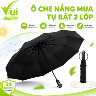 Ô Dù Che Mưa 2 Lớp 12 Nan Tự Bật Chống Nước GD324 - Ô Che Mưa Tự Bật Chống Tia UV Gấp Gọn Tiện Lợi