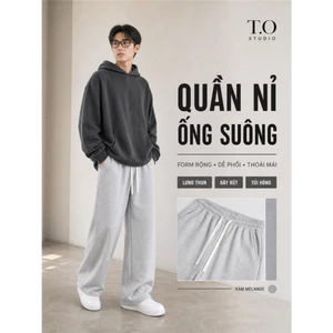 Quần Nỉ 2 Da Quần Nam Ống Suông Dày Dặn Cao Cấp T.O Studio,Ống Rộng Cạp Chun Lưng Cao Vải Nỉ Mềm Mại