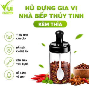 Hũ Đựng Gia Vị Thủy Tinh Kèm Thìa Tiện Lợi GD322 - Bộ Lọ Gia Vị Nhà Bếp Kèm Muỗng Nắp Đen