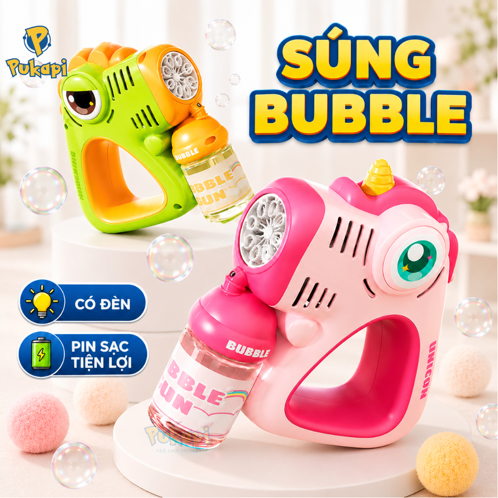Súng Bắn Bong Bóng Xà Phòng Máy Bắn Bong Bóng Súng Phun Bong Bóng Phun Xà Phòng- Đồ Chơi Cho Bé PUKAPI