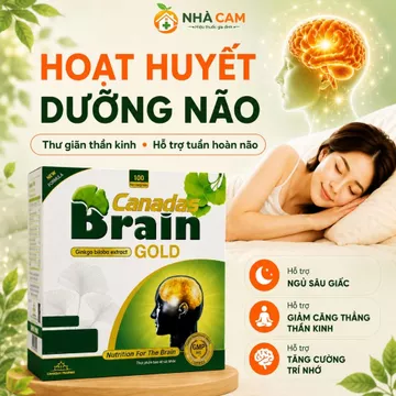 Hoạt huyết dưỡng não Ginkgo Biloba Canadas Brain Gold, giúp ngủ ngon, bổ não, hộp 100 viên