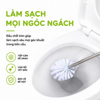 Cây Chà Cọ Sàn Bồn Cầu Tròn 2 Màu Việt Nhật GD320 - Chổi Cọ Nhà Vệ Sinh Cán Cong Việt Nhật GD321