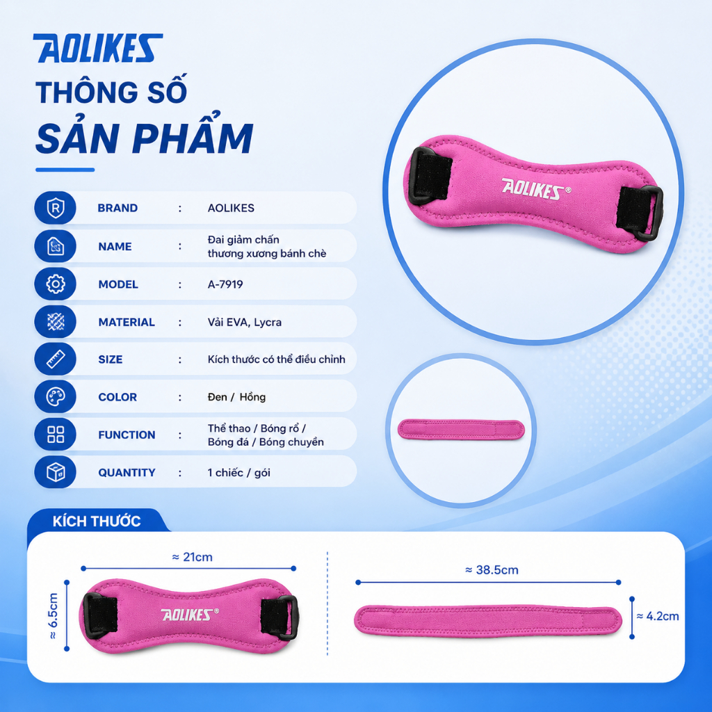 Băng Gối Thể Thao AOLIKES 7919 – Đệm EVA Giảm Đau Gối, Hỗ Trợ Tập Gym,Cầu Lông,Bóng Rổ, Pickeball