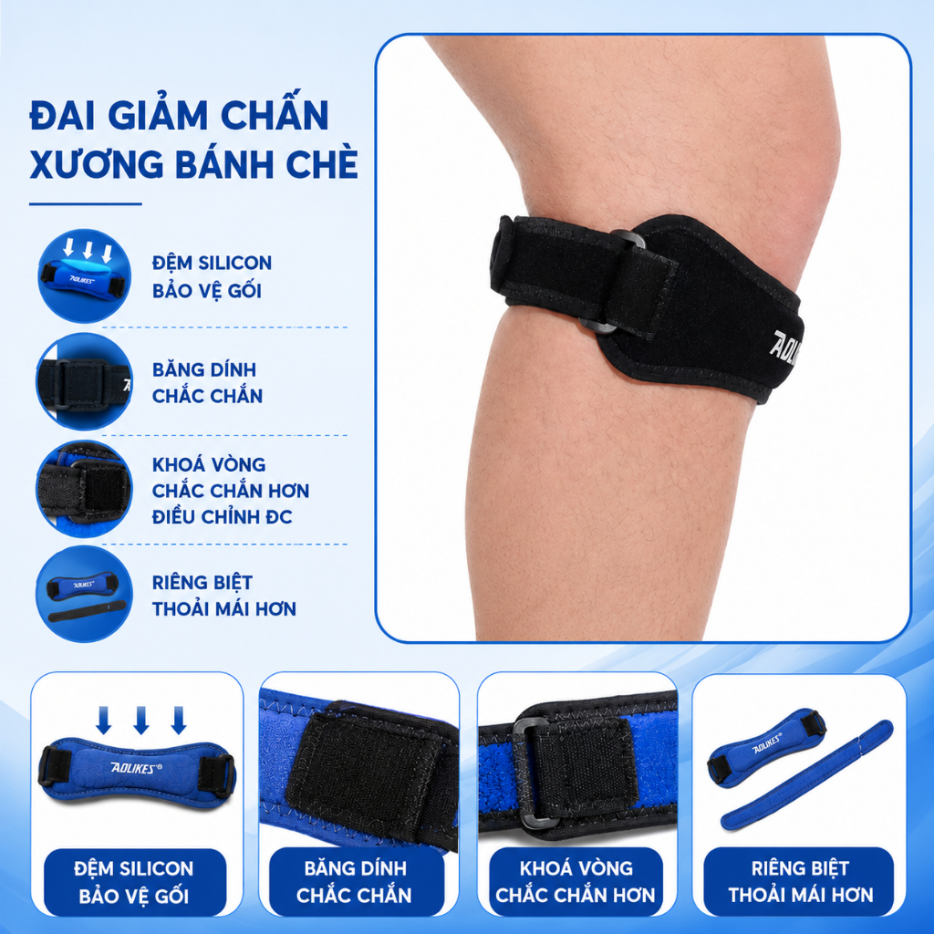 Băng Gối Thể Thao AOLIKES 7919 – Đệm EVA Giảm Đau Gối, Hỗ Trợ Tập Gym,Cầu Lông,Bóng Rổ, Pickeball