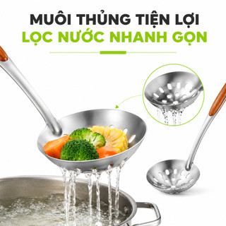 Muôi Múc Canh Cán Nhựa Chống Nóng Inox Không Gỉ GD317 - Muôi Thủng Ăn Lẩu Cán Nhựa Chịu Nhiệt GD318