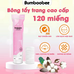 Bông tẩy trang tròn Bumboobee Cotton Pads 120 miếng dạng cây dập viền 100% bông tự nhiên