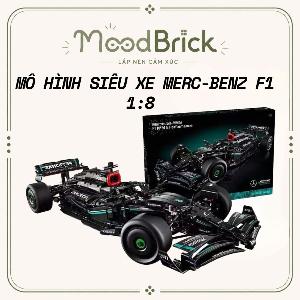 Mô Hình Lắp Ráp Siêu Xe Đua Merc-Benz F1 2024 Tỉ Lệ 1:8 Với (1642+ mảnh) Fullbox Cao Cấp MooBrick