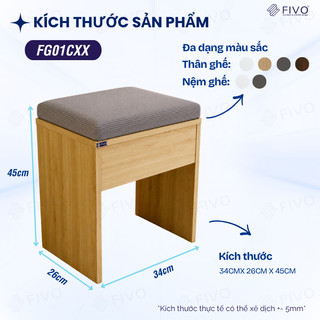 Ghế Đôn Nệm Nhung FIVO FG01 Dùng Trong Phòng Làm Việc, Học Tập, Thiết Kế Sang Trọng, Gỗ MDF Chống Ẩm Cao Cấp