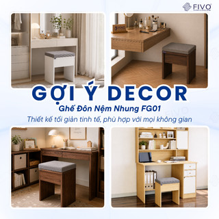 Ghế Đôn Nệm Nhung FIVO FG01 Dùng Trong Phòng Làm Việc, Học Tập, Thiết Kế Sang Trọng, Gỗ MDF Chống Ẩm Cao Cấp