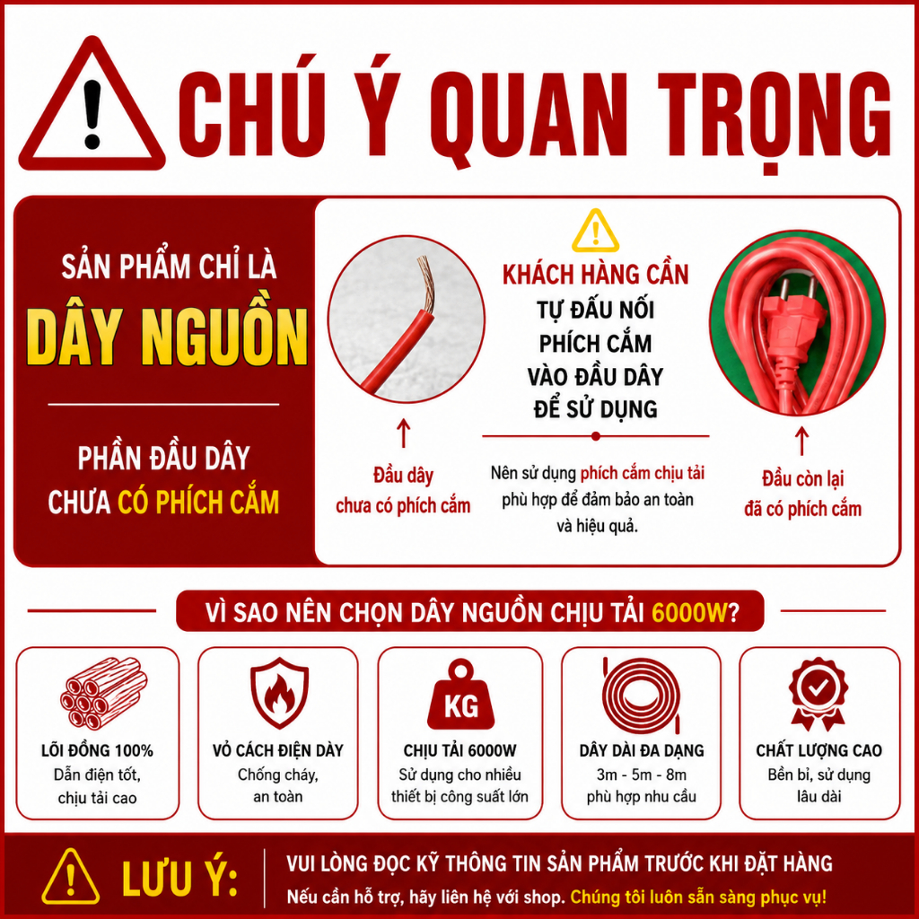 🖍 FREESHIP 🖍 DÂY NGUỒN 100% DÂY ĐỒNG - CÔNG SUẤT 6000W