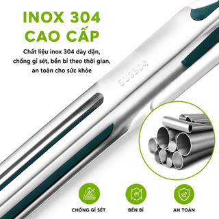 Kẹp Inox Gắp Thức Ăn Đồ Nóng Lót Cao Su Chịu Nhiệt GD316 - Dụng Cụ Gắp Đồ Nướng Chiên Rán Chống Nóng