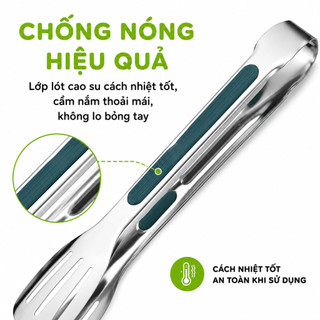 Kẹp Inox Gắp Thức Ăn Đồ Nóng Lót Cao Su Chịu Nhiệt GD316 - Dụng Cụ Gắp Đồ Nướng Chiên Rán Chống Nóng