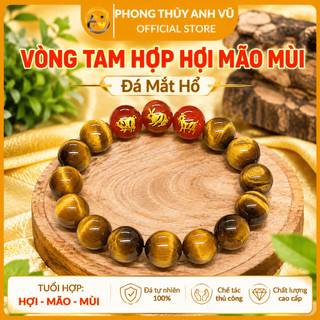 Vòng tay tuổi hợi - vòng tam hợp hợi mão mùi - chất liệu mắt hổ vàng nâu - may mắn tài lộc