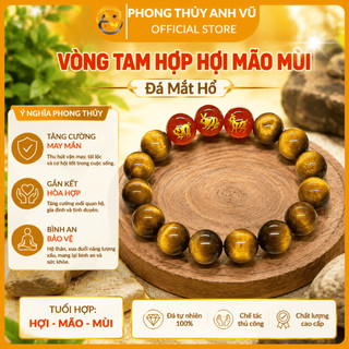 Vòng tay tuổi hợi - vòng tam hợp hợi mão mùi - chất liệu mắt hổ vàng nâu - may mắn tài lộc