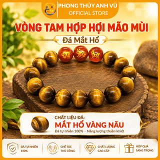 Vòng tay tuổi hợi - vòng tam hợp hợi mão mùi - chất liệu mắt hổ vàng nâu - may mắn tài lộc