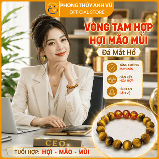 Vòng tay tuổi hợi - vòng tam hợp hợi mão mùi - chất liệu mắt hổ vàng nâu - may mắn tài lộc