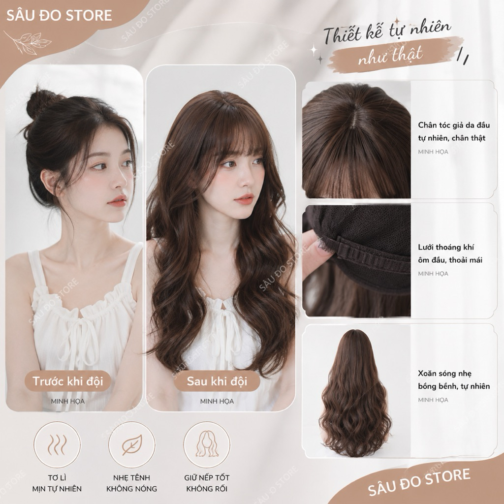 [HÌNH THẬT] TÓC GIẢ NỮ BỘ XOĂN DÀI LƯỚI HOA CAO CẤP TẶNG LƯỚI TRÙM