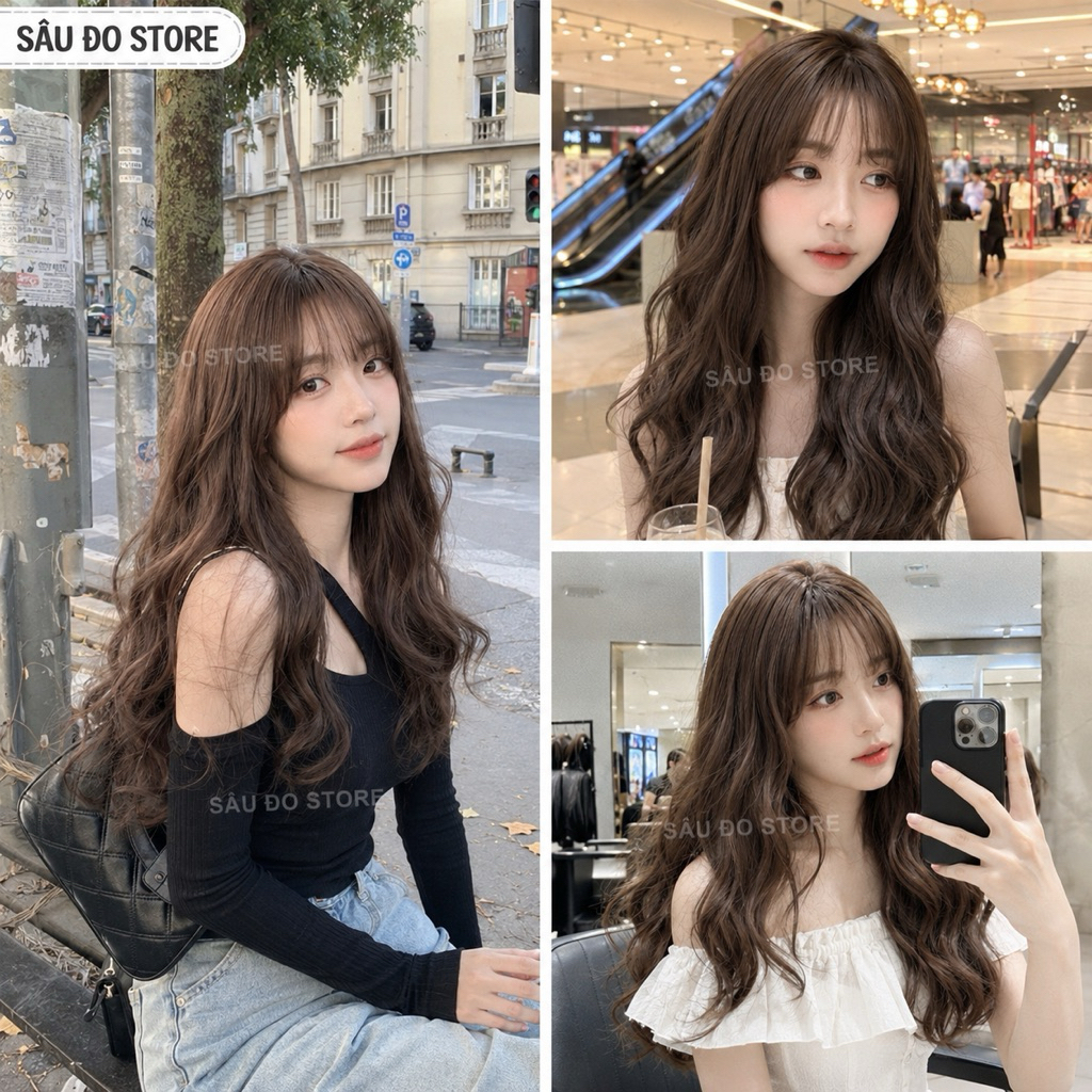 [TẶNG LƯỚI TRÙM] TÓC GIẢ BỘ NGUYÊN ĐẦU XOĂN ĐUÔI BỒNG CÓ DA ĐẦU HÀNG ĐẸP ĐAN LƯỚI HOA THOÁNG KHÍ