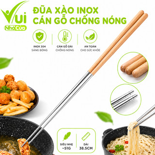 Đũa Xào Nấu Nấu Ăn Inox Cán Gỗ Rãnh Chống Trơn GD312 - Đũa Nấu Thức Ăn Cán Gỗ Chống Nóng Cao Cấp