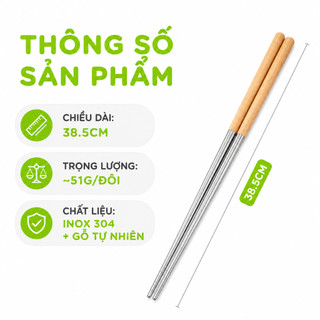 Đũa Xào Nấu Nấu Ăn Inox Cán Gỗ Rãnh Chống Trơn GD312 - Đũa Nấu Thức Ăn Cán Gỗ Chống Nóng Cao Cấp