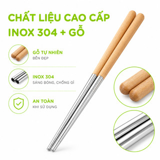 Đũa Xào Nấu Nấu Ăn Inox Cán Gỗ Rãnh Chống Trơn GD312 - Đũa Nấu Thức Ăn Cán Gỗ Chống Nóng Cao Cấp