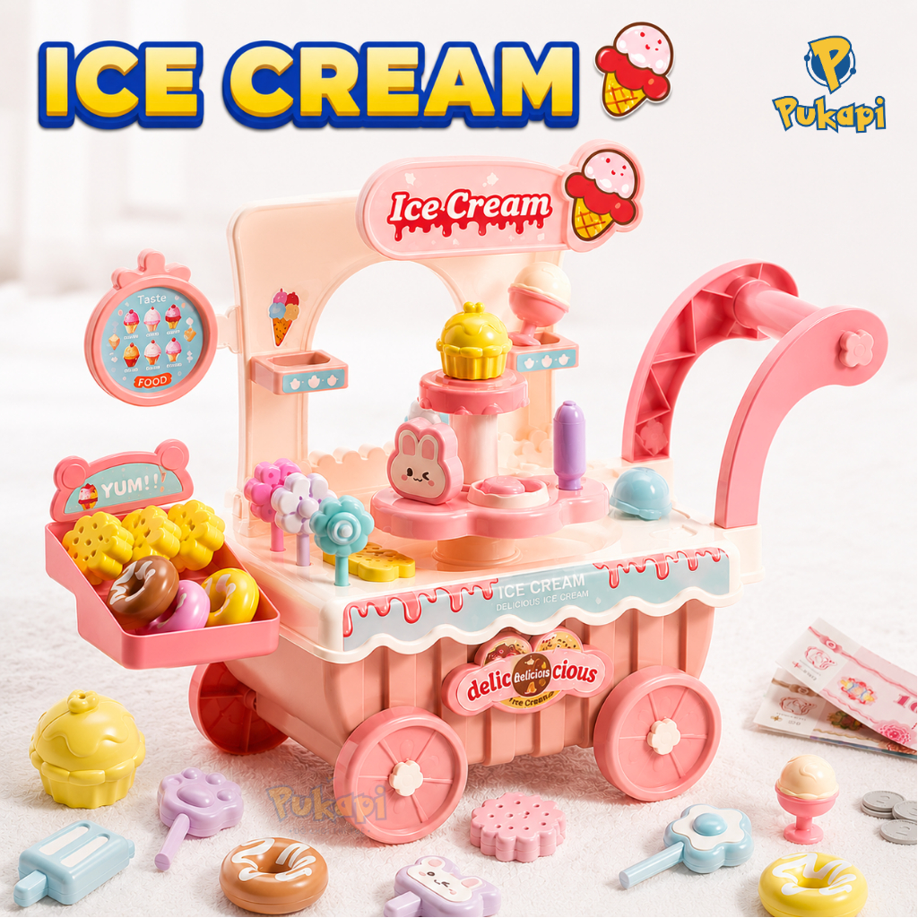 Bộ Đồ Chơi Xe Kem Ice Cream Nấu Ăn Đồ Chơi Nhà Bếp Cho Bé Que Kem - Đồ Chơi Cho Bé PUKAPI