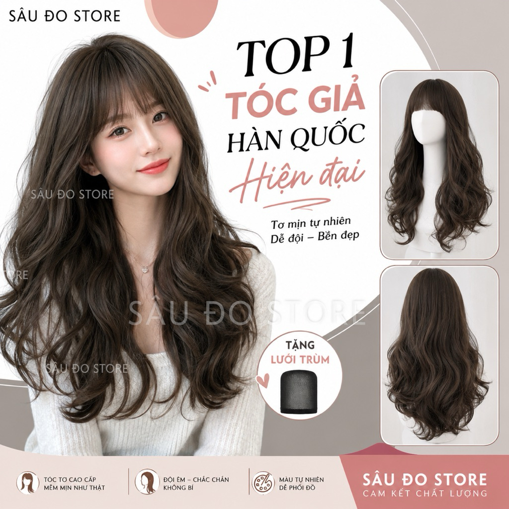 [HÌNH THẬT] TÓC GIẢ NỮ BỘ XOĂN DÀI LƯỚI HOA CAO CẤP TẶNG LƯỚI TRÙM