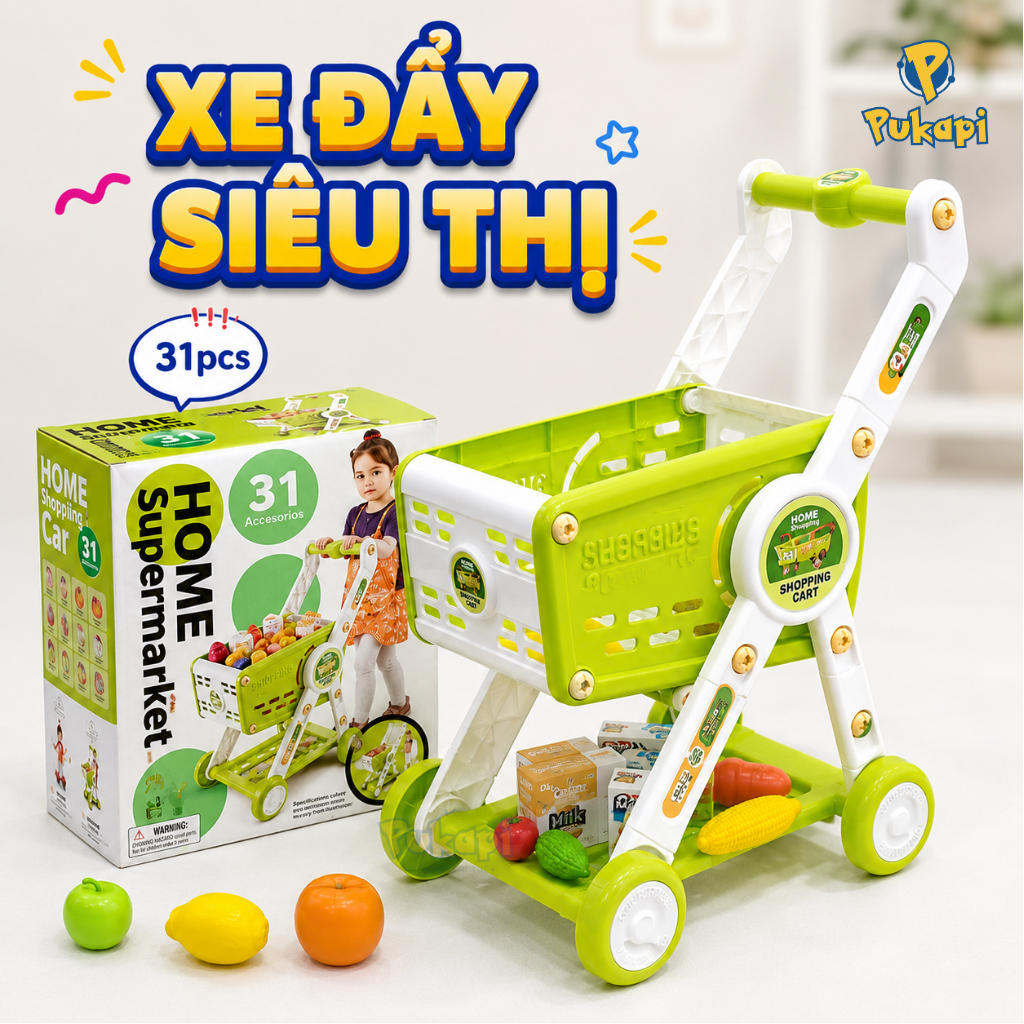 Đồ Chơi Xe Đẩy Siêu Thị Mua Sắm Trái Cây Đồ Chơi Nấu Ăn Nhà Bếp Bán Hàng Siêu Thị Hoa Quả Cho Bé- Đồ Chơi Cho Bé PUKAPI