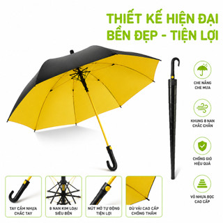 Ô Che Nắng Mưa Cán Cong 8 Nan Có Vỏ Nhựa Bọc GD308 - Dù Che Mưa Nắng Tán 1,2m Vải Dù Chống Thấm