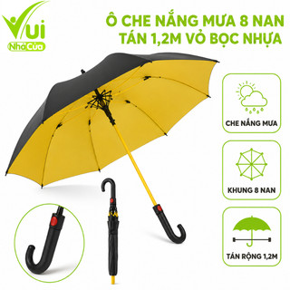 Ô Che Nắng Mưa Cán Cong 8 Nan Có Vỏ Nhựa Bọc GD308 - Dù Che Mưa Nắng Tán 1,2m Vải Dù Chống Thấm