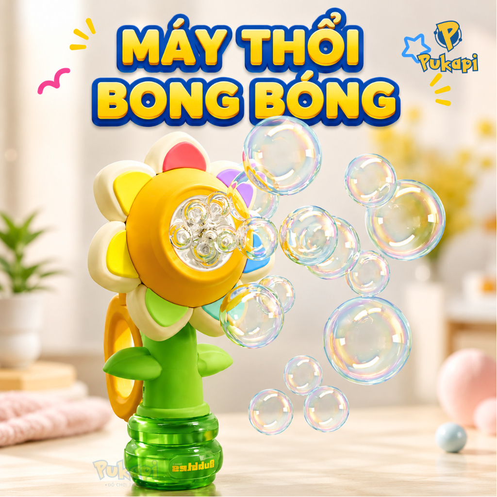Máy Bắn Bong Bóng Xà Phòng Hình Hoa Phát Sáng LED 7 Màu Xà Phòng Thổi Bong Bóng Cầm Tay-Đồ Chơi PUKAPI