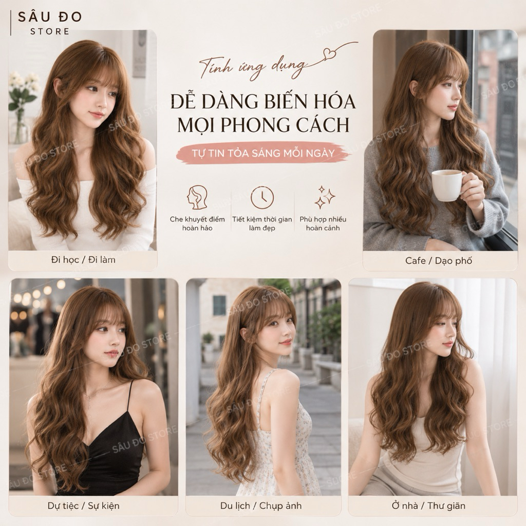 [CLIP, ẢNH THẬT] BỘ XOĂN ĐUÔI ĐIỆU ĐÀ TÓC GIẢ NỮ TẶNG LƯỚI TRÙM SÂU ĐO STORE