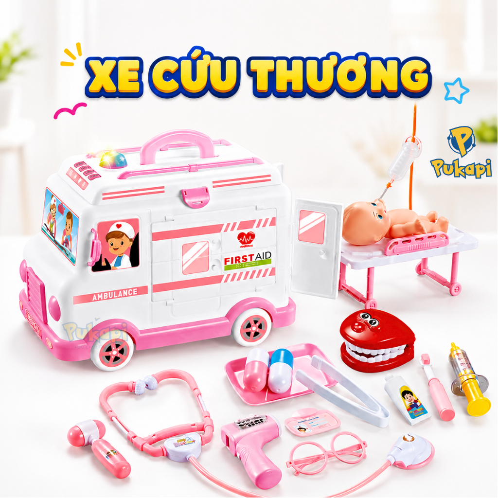 Đồ Chơi Bác Sĩ Trẻ Em Xe Ô Tô Xe Cứu Thương Có Đèn Nhạc Nhập Vai Bác Sĩ Xe Cứu Thương 30 Món-Đồ Chơi Cho Bé PUKAPI