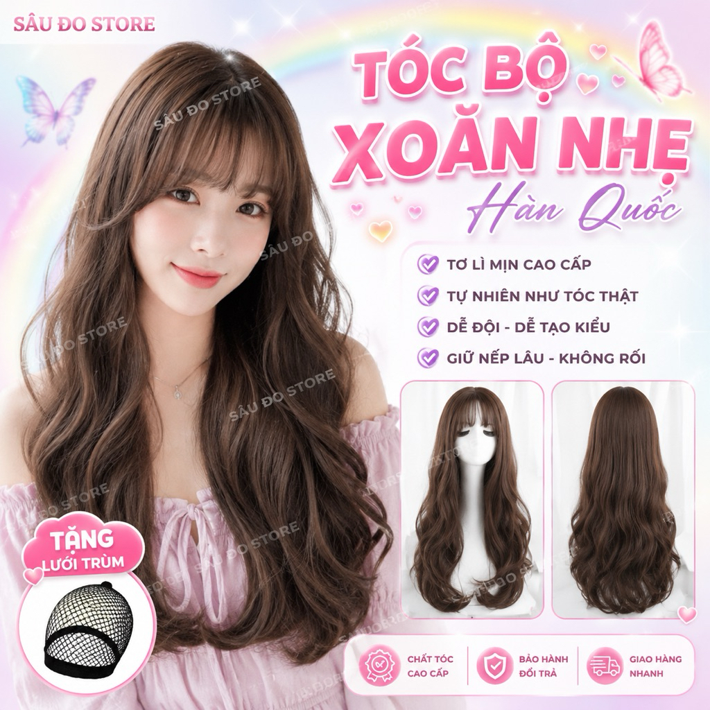 [TẶNG LƯỚI TRÙM] TÓC GIẢ BỘ XOĂN DÀI 55-60CM LƯỚI HOA HÀNG CÓ SẴN SỈ TOÀN QUỐC