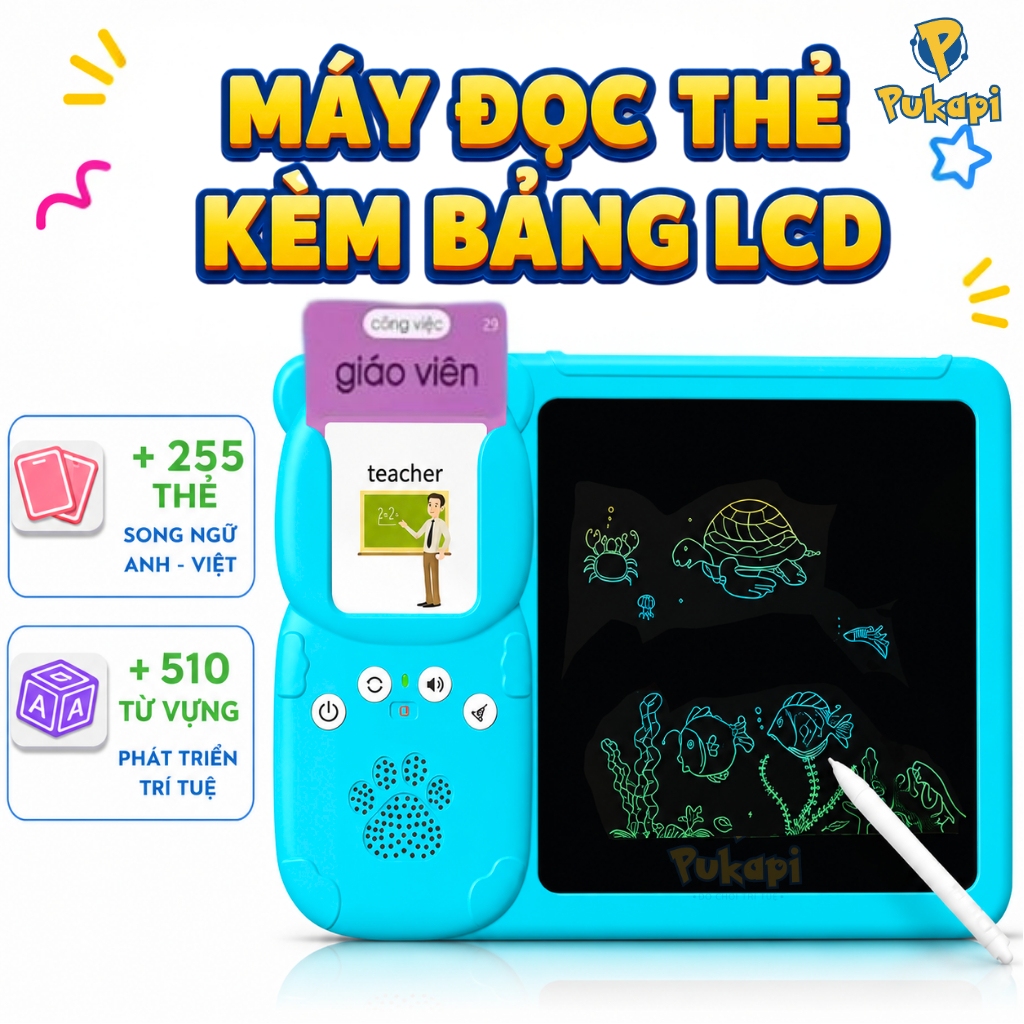 Máy Đọc Thẻ Flashcard Tiếng Anh Song Ngữ Có Bảng LCD Học Tiếng Anh Thẻ Thông Minh Đồ Chơi Giáo Dục-Đồ Chơi Cho Bé PUKAPI