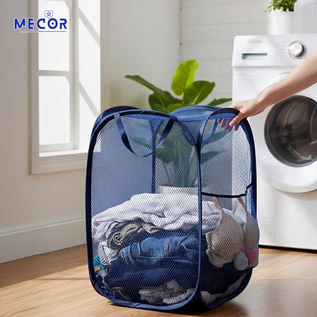 Sọt lưới đựng quần áo giặt thoáng khí cỡ lớn 72L gấp gọn thông minh - Túi giỏ đựng đồ giặt cứng cáp