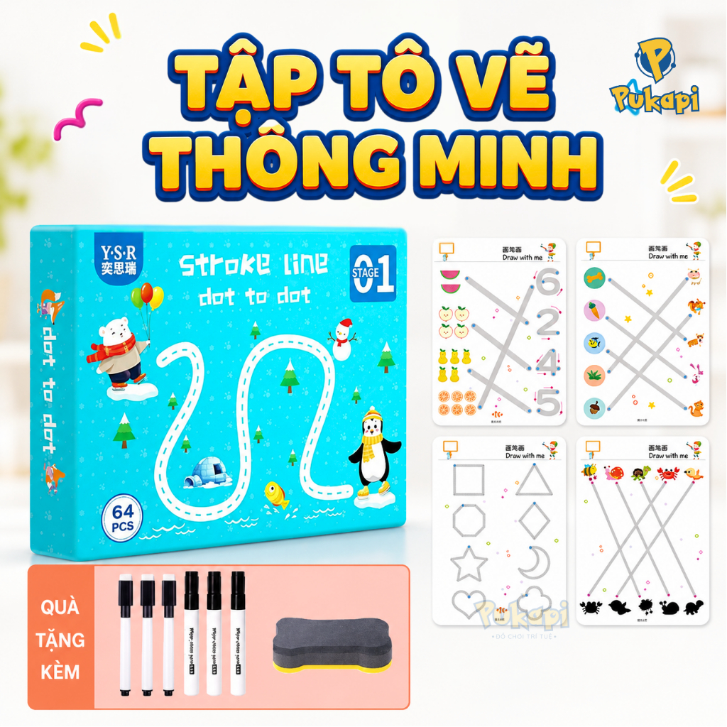 Bộ Tập Tô Vẽ Xóa Được Hỗ Trợ Phát Triển Tư Duy Cho Trẻ Em Đồ Chơi Montessori - Đồ Chơi Cho Bé PUKAPI