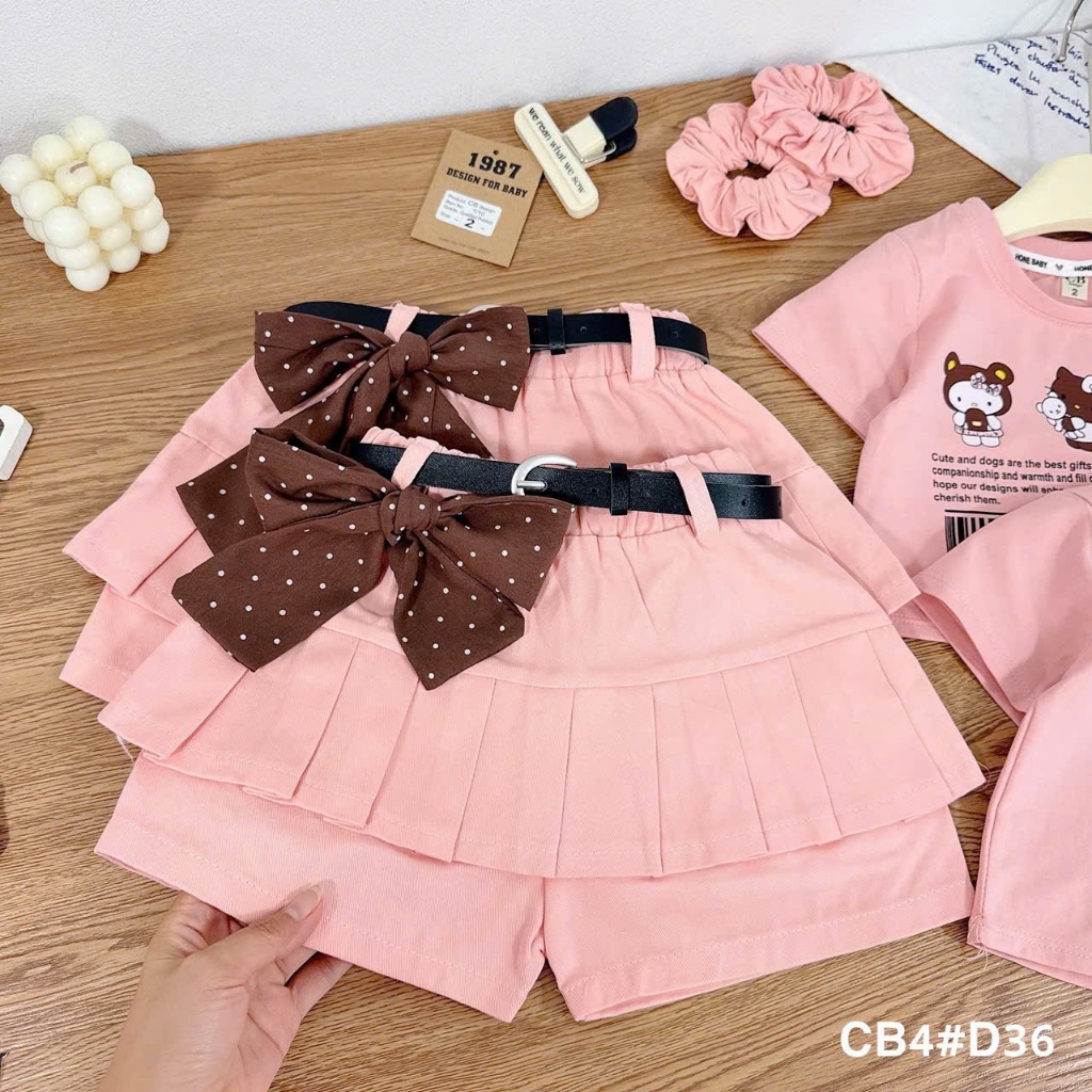 Bộ đồ bé gái, set đồ bé gái, quần áo trẻ em bé gái, áo croptop mix quần váy kaki chun co giãn 10-30kg Hami Kids