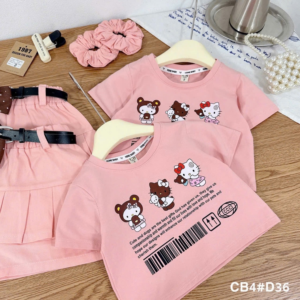 Bộ đồ bé gái, set đồ bé gái, quần áo trẻ em bé gái, áo croptop mix quần váy kaki chun co giãn 10-30kg Hami Kids