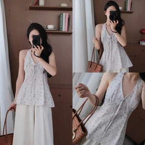 Zeli Top (TSW) Áo cổ yếm thô hoa buộc nơ trước Nữ the.sweaterweather