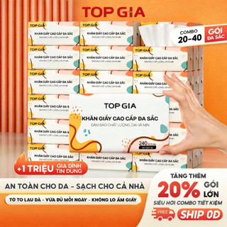 [Thùng 40 Gói] Giấy ăn rút Topgia Đa Sắc cao cấp 240 tờ 4 lớp, dập vân 4D, mềm mịn, thấm hút tốt