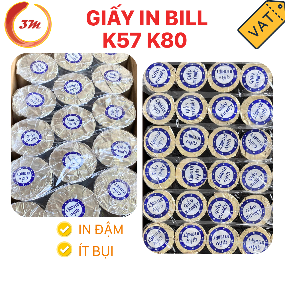 Thùng Giấy In Bill K80x45, K80x80, K57x38 Giấy In Nhiệt POS 80mm 57mm In Đậm Giấy Trắng - Có VAT