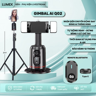 Giá Đỡ Điện Thoại Gimbal AI Q02 Tự Xoay 360°, Theo Dõi Khuôn Mặt, Hỗ Trợ Livestream, Quay Video Tự Động